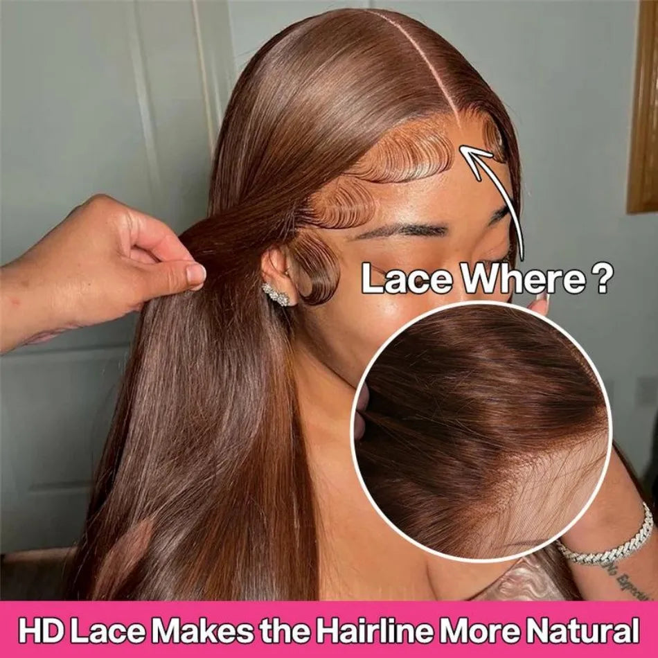 Chocolate Brown 13X6 Straight Human Hair Wigs 13X4 Hd Lace Frontal Wig 250 Density Colored Pre Plucked Brazilian Lace Front Wig