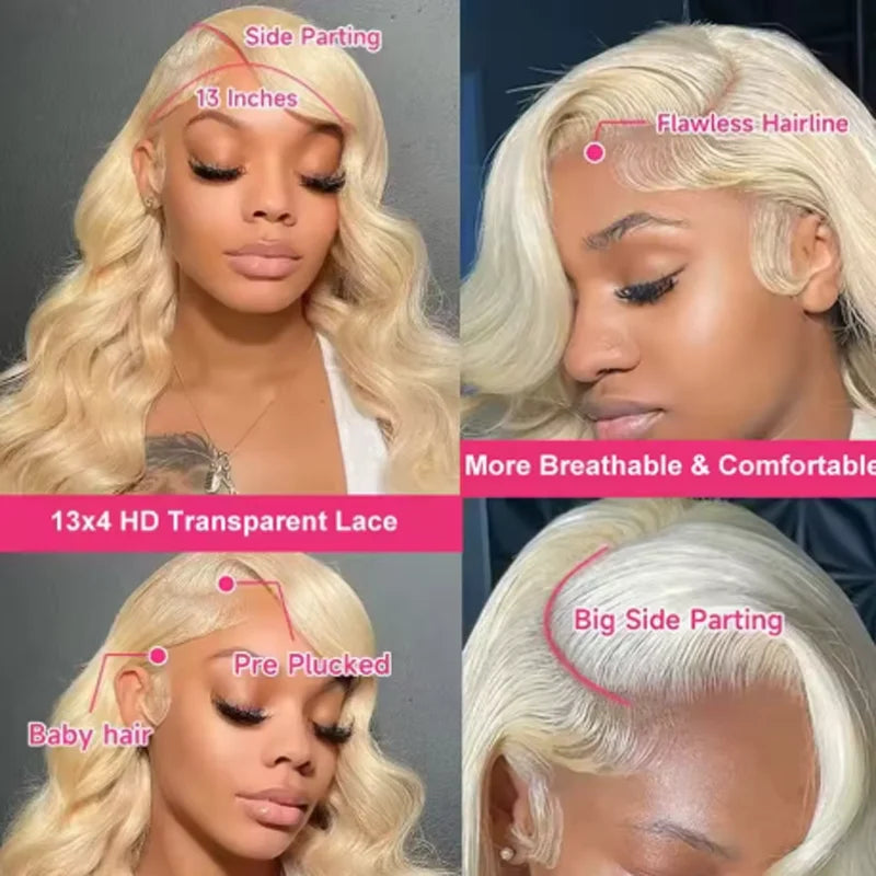 20 34 Inch 250% Density 613 Human Hair Wig 13x6 Hd Lace Frontal Wig Body Wave Lace Front Wig Honey Blonde Human hair For Women