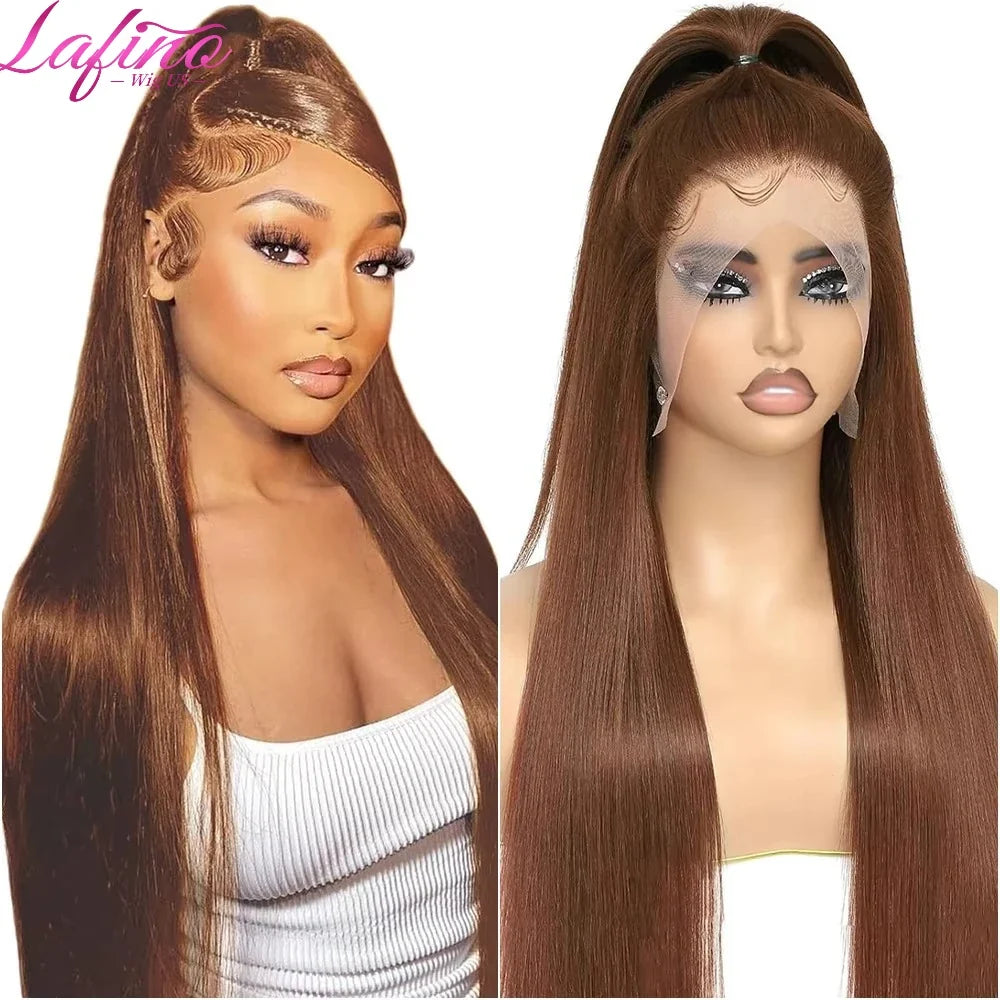 #4 Chocolate Brown Straight Human Hair Wig 13x6 Hd Lace Human Hair Wig 13x4 Lace Front Wig 200% Density Brazilian Hair For Women