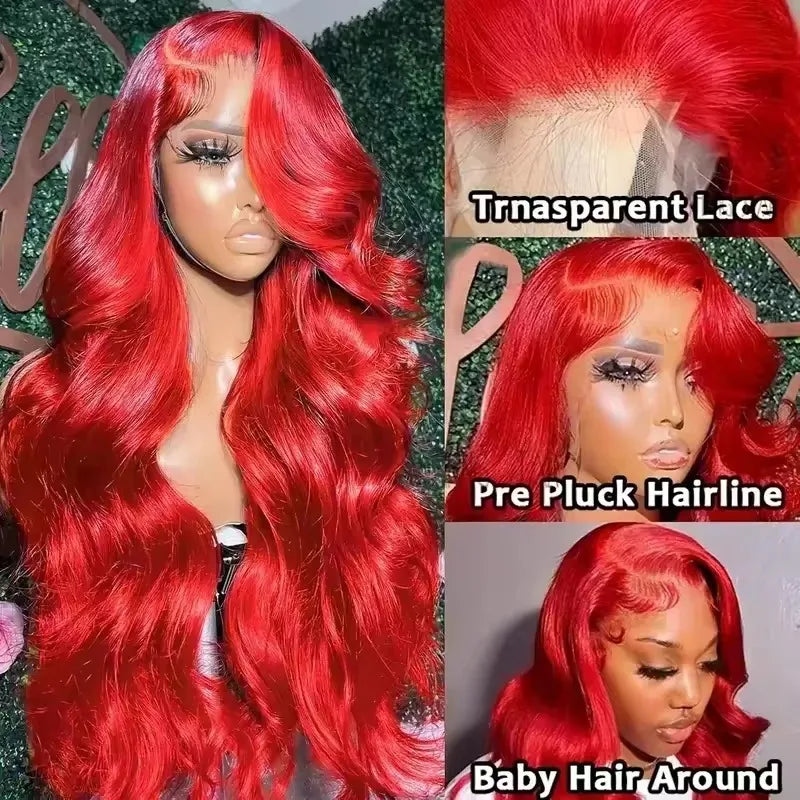 38 40 Inch Hot Red 13x6 Hd Lace Frontal Wigs Human Hair Wig Brazilian Red Colored Body Wave 13x4 Lace Front Wig For Black Women