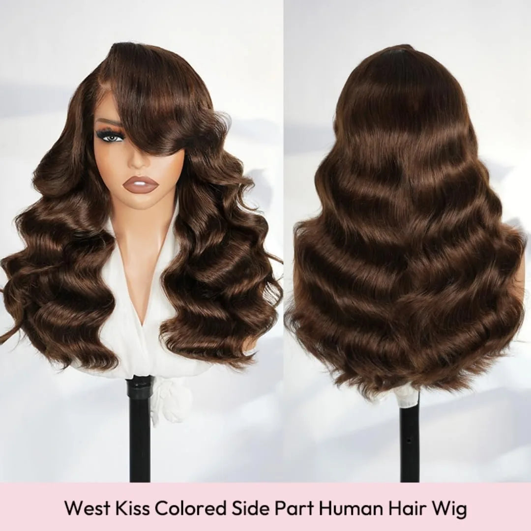 200 Density Chocolate Brown Human Hair Wig Body 13x4 Closure Transparent Lace Wig Layered Side Part Human Hair  Pre Plucked Pre