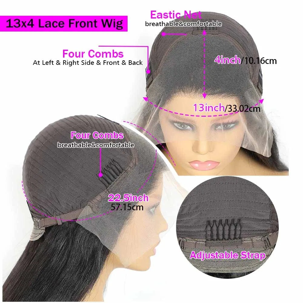 13x4 Kinky Straight Lace Front Human Hair Wig With Kinky Edges Baby Hair Glueless Yaki Straight HD Lace Frontal Wig 250% Denisty