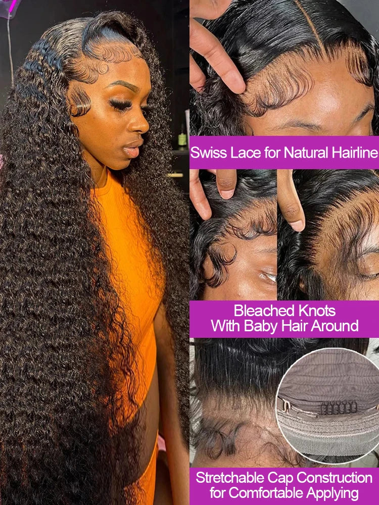 40 50 Inch Deep Wave Frontal Wig 13x4 13x6 360 HD Lace Frontal Wigs 300 Density Water Curly Human Hair Lace Front Wigs For Women