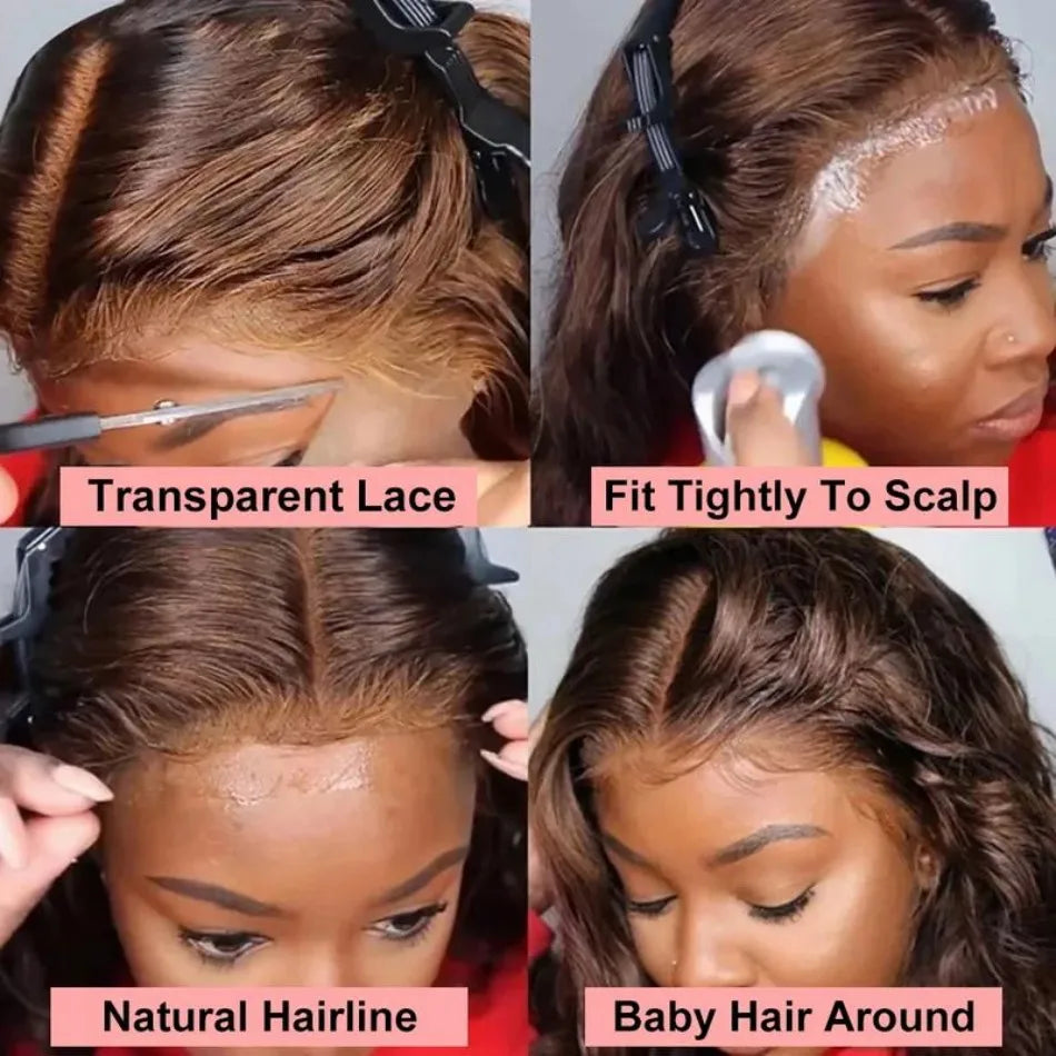 Chocolate Brown 13X6 Straight Human Hair Wigs 13X4 Hd Lace Frontal Wig 250 Density Colored Pre Plucked Brazilian Lace Front Wig