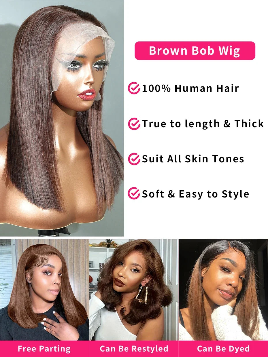 #2 Brown Chocolate Color 250 Density Lace Frontal Wig Human Hair Raw Vietnamese Double Drawn 13x4 Bob Lace Front Human Hair Wigs
