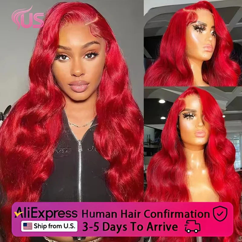 38 40 Inch Hot Red 13x6 Hd Lace Frontal Wigs Human Hair Wig Brazilian Red Colored Body Wave 13x4 Lace Front Wig For Black Women