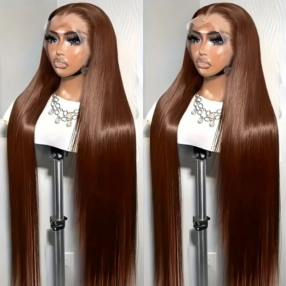Chocolate Brown 13X6 Straight Human Hair Wigs 13X4 Hd Lace Frontal Wig 250 Density Colored Pre Plucked Brazilian Lace Front Wig