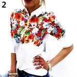 Women's Fashion Butterfly Flower Printing Long-Sleeved Casual Blouse Shirt