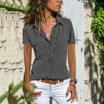 2020 Summer Autumn New Women's Shirt Turn-over Collar Short-sleeved Shirt lace chiffon sexy blouse plus size women blouse QP046
