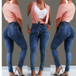 2019 new European and American women's classic jeans Slim stretch tassel belt high waist jeans women