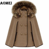 Coat of Women's Cashmere 2019 Winter Autumn Clock Wool Warm with Removable Fur Collar Hat Double Button Female Outerwear Manteau