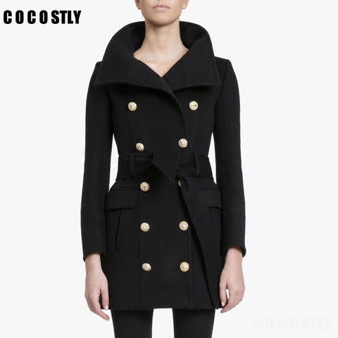 Autumn winter coat women's wool coat double breasted coat elegant bodycon wool long coat manteau femme hiver