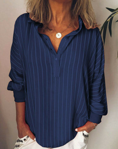 Autumn Large Size Women's Casual Striped V Neck Blouse Loose Baggy Tops Tunic  Plus Size Stripe Blouses Tops Costume