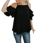 Sexy Women Off Shoulder Blouse Solid Ruffles Chiffon blusas Fashion Ladies Camisas Shirts 2018 Hot Summer Beach Tops *50