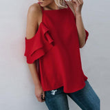 Sexy Women Off Shoulder Blouse Solid Ruffles Chiffon blusas Fashion Ladies Camisas Shirts 2018 Hot Summer Beach Tops *50