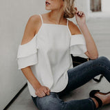 Sexy Women Off Shoulder Blouse Solid Ruffles Chiffon blusas Fashion Ladies Camisas Shirts 2018 Hot Summer Beach Tops *50