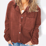 Corduroy Shirt Blouse Women Long Sleeve Turn Down Collar Loose Shirts For Woman Button Shirt Female Tops Fashion Women Blouse