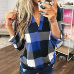 Plaid Women's Shirt Casual Long Sleeve V Neck Women's Tops And Blouses Loose Plus Size Ladies Tunic Autumn Women Tops Pullovers