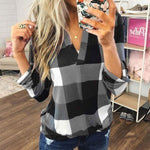 Plaid Women's Shirt Casual Long Sleeve V Neck Women's Tops And Blouses Loose Plus Size Ladies Tunic Autumn Women Tops Pullovers