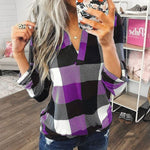 Plaid Women's Shirt Casual Long Sleeve V Neck Women's Tops And Blouses Loose Plus Size Ladies Tunic Autumn Women Tops Pullovers