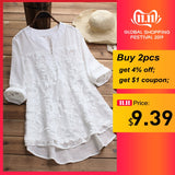 Embroidery Women's White Blouse Casual Plus Size Tops Elegant V-Neck Long Sleeve Tunic Summer Autumn Floral Print Women's Shirt