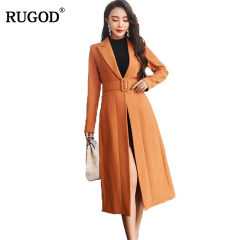 RUGOD Fashion Solid Long Women'S Winter Coat Turn-down Collar Women'S Trench Coat With Belt Long Sleeve Manteau Femme Hiver