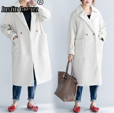 White Coat Long Comfortable Loose Wool Coat for Women's Winter Coat Standard Simple Classic Outerwear Manteau Femme Hiver Tops