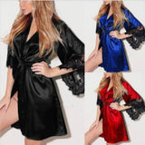 2019 Sexy Lingerie Transparan Summer Sexy Women's Ladies Bride Robes Kimono Robe Satin Lace Night Wear Gown Sleepwear bathrobe