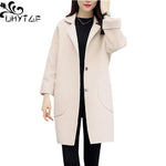 UHYTGF Women Autumn Jacket Woolen Outerwear Loose double-faced Woolen Coat Ladie Long sleeve Plus size  Jacket manteau femme 797