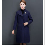 UHYTGF Womens autumn wool coat Single-breasted slim plus size jacket elegant mom casual warm long woolen coats manteau femme 956