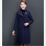 UHYTGF Womens autumn wool coat Single-breasted slim plus size jacket elegant mom casual warm long woolen coats manteau femme 956