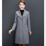 UHYTGF Womens autumn wool coat Single-breasted slim plus size jacket elegant mom casual warm long woolen coats manteau femme 956