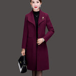 UHYTGF Womens autumn wool coat Single-breasted slim plus size jacket elegant mom casual warm long woolen coats manteau femme 956