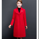 UHYTGF Womens autumn wool coat Single-breasted slim plus size jacket elegant mom casual warm long woolen coats manteau femme 956