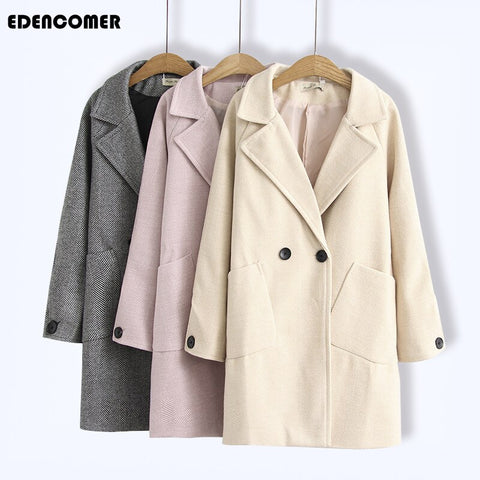 Large Size Women's Coats Fall and Winter 2019 New Slender and Loose Medium-length Wool Overcoat Office Lady Blends Manteau Femme