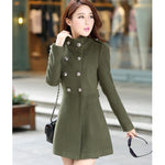 UHYTGF New Elegant Woman Coats Autumn Winter Double-breasted Long Slim Woolen Coat Ladies plus size Outerwear manteau femme 681