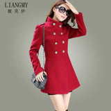 UHYTGF New Elegant Woman Coats Autumn Winter Double-breasted Long Slim Woolen Coat Ladies plus size Outerwear manteau femme 681