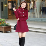 UHYTGF New Elegant Woman Coats Autumn Winter Double-breasted Long Slim Woolen Coat Ladies plus size Outerwear manteau femme 681