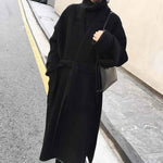 Casual Woolen Blend Trench Coat Oversize Solid Cashmere Coats Cardigan Long Outwear With Belt Autumn winter Women's   Manteau