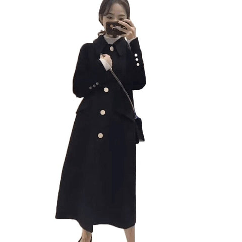 2019 new women autumn woolen coat female long-sleeved black large size Slim long woolen coat Manteau Femme winter women coat f23