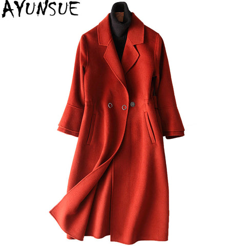 AYUNSUE 100% Wool Coat Women 2019 New Autumn Winter Female Jacket Long Women's Cashmere Coats manteau femme hiver 37111 WYQ1197