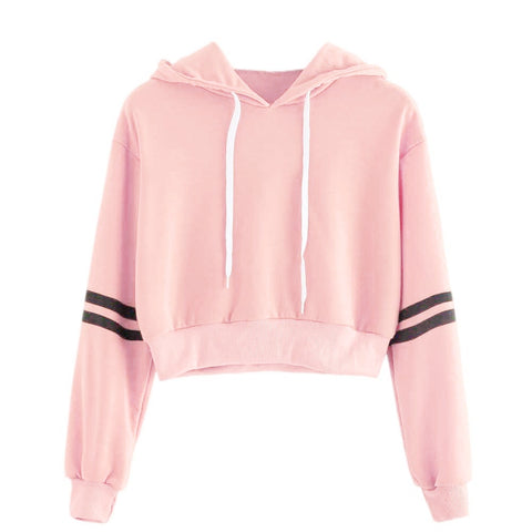 Women's blouse sweatshirt Fashion Long Sleeve Varsity-Striped Pullover Hoodie Sweatshirts pink sweatshirt short tops L307018