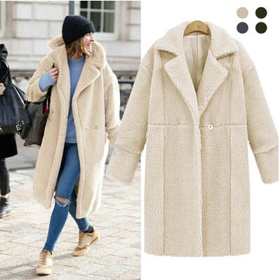 New Fashion Women's Winter Cashmere Fur Wool Coat Slim Long Thick Womens Cashmere Coat manteau femme 2019