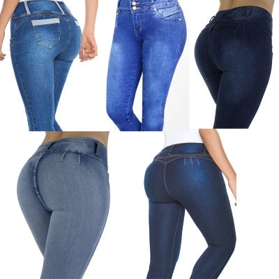 Women's Stretch Denim Skinny Slim Jeans Butt Lifting Pencil Pants High Waist Jeans Trousers