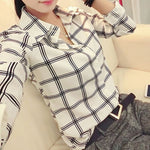 New Summer Turn Down Callar Shirts Women Casual Tops Women's Long Sleeve Plaid Blouse Clothing vadim*