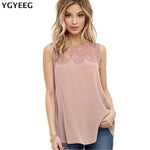 YGYEEG 2019 Women Sleeveless Blouse Summer Chiffon Lace Top Blusas Female Clothing Women's Tops New Blouses Shirts White Flower