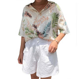 2019 Hot Summer Women's Casual Blouse Shirt Leaves Chiffon Print V-Neck Half Sleeve Lady's Top Fashion Women Loose Blusas